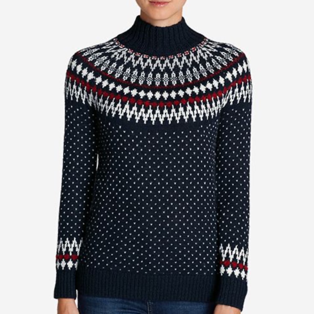 Eddie Bauer Fair Isle Knit Sweater Small Boho Fisherman Mohair Wool Blend Cabin